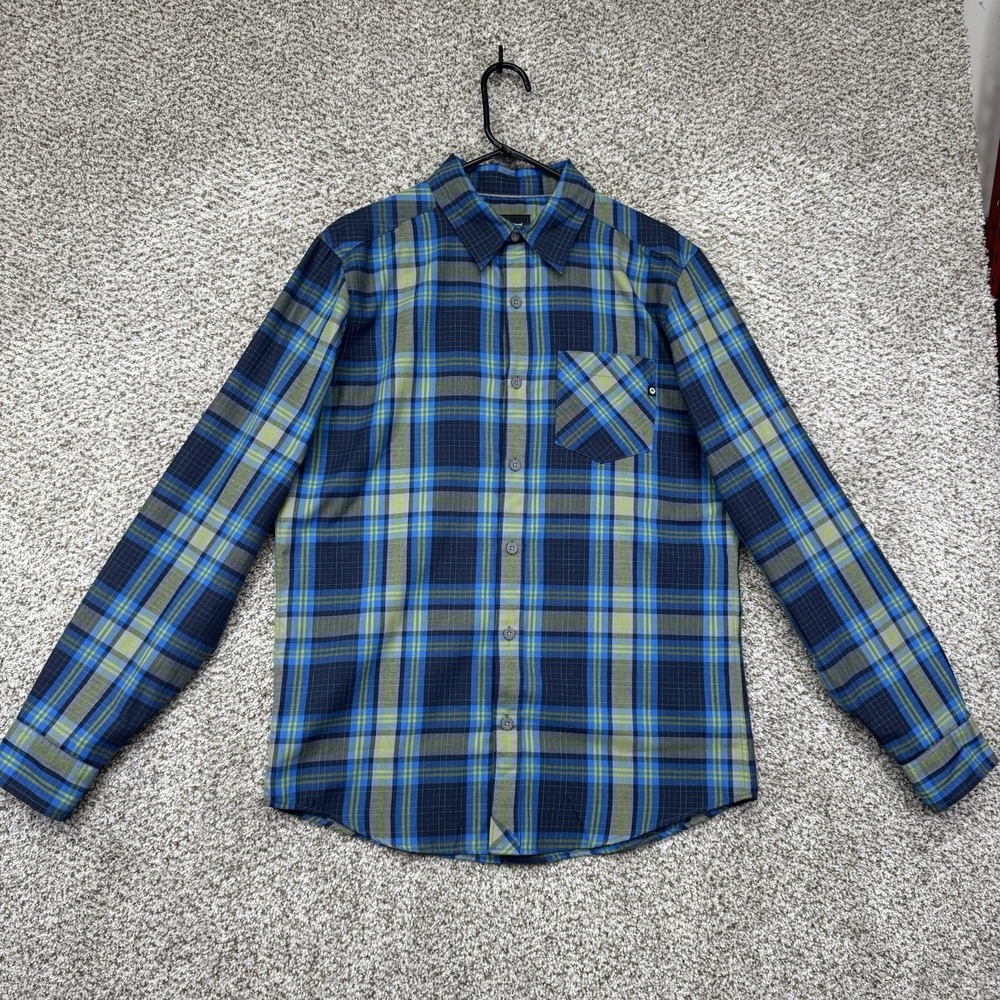Marmot Flannel Shirt Men's Medium Blue Green Plaid Midweight Button Up Pocket‎